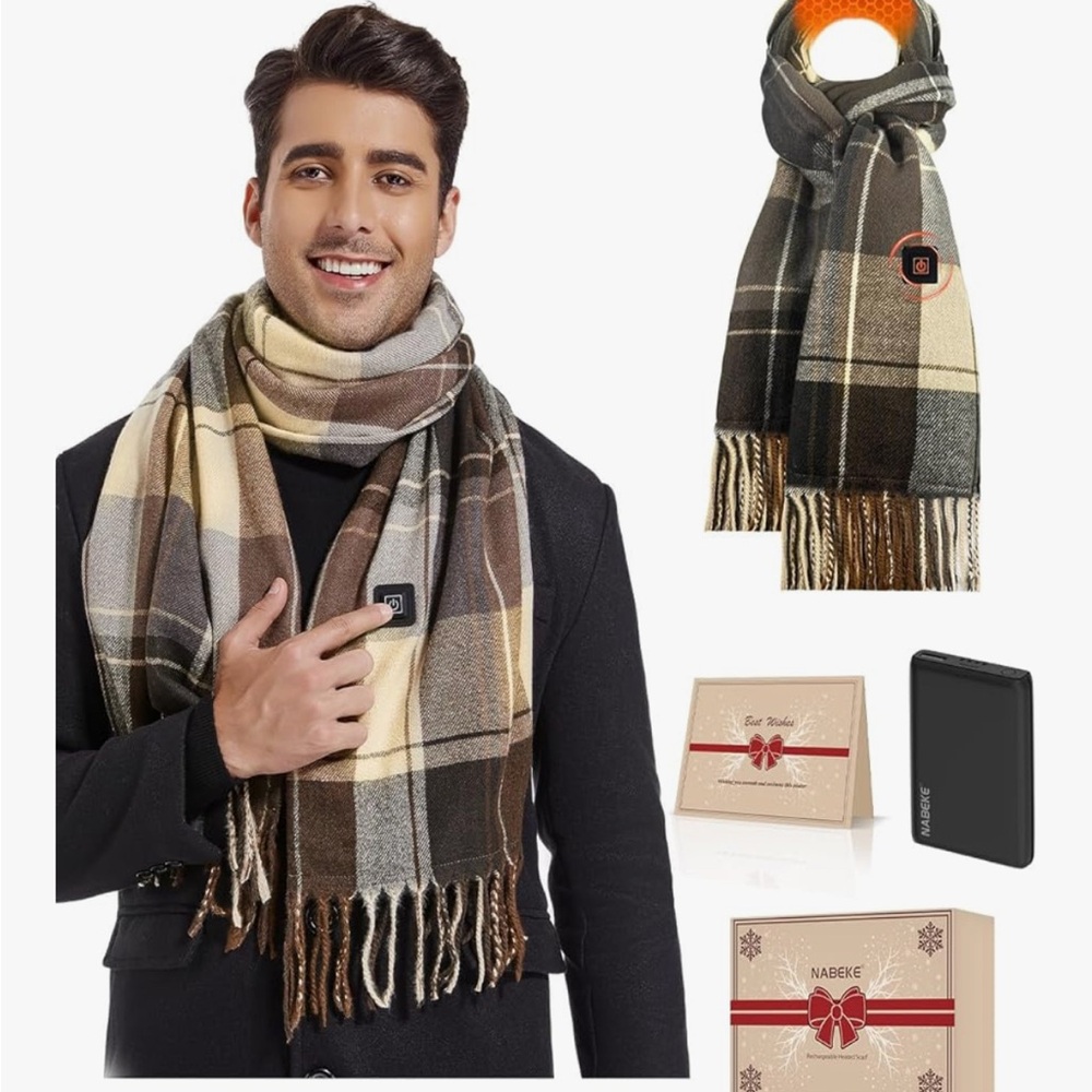 - NABEKE Plaid Wool Scarf for Men - Brown and Black